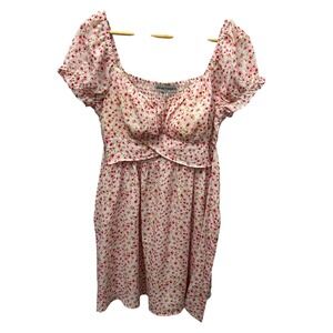 Almost Famous Dress Floral Pink Square Neck Puff Sleeve Tie Waist L